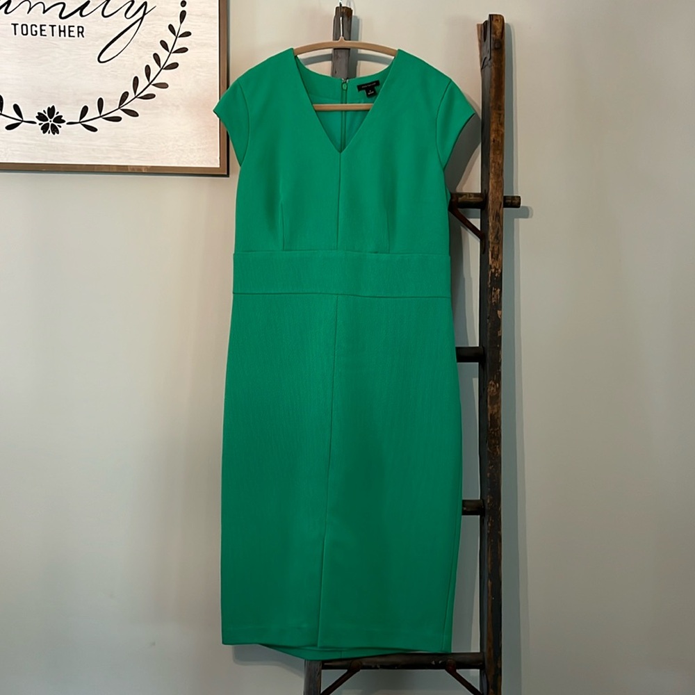 Ann Taylor Emerald Green V-Neck Sheath Dress